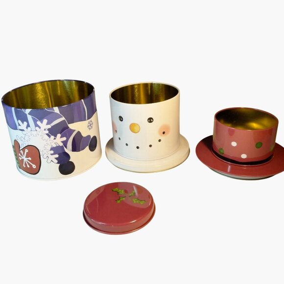 Snowman Decorative Tin Stacked 3 Canisters Celebrate It Christmas - Picture 3 of 10